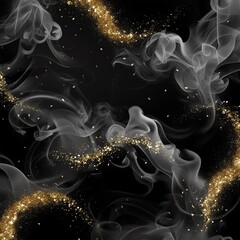 Obraz premium Gold Dust Smoke Wallpaper – Luxurious Wisps with Sparkling Flecks on Deep Black Background in High Contrast