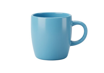 Isolated light blue ceramic mug, shiny surface, handle on the side, tableware for coffee or tea