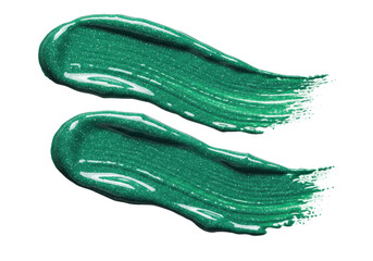 Isolated emerald green glitter gel paint swatch stroke abstract cosmetic beauty product