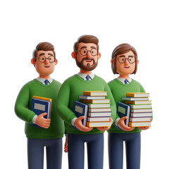 3d illustration of student holding books and plant
