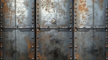 Riveting industrial steel door texture with weathered rust and grunge offers a powerful metallic background for your design projects