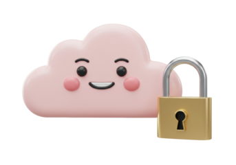 Isolated smiling cloud security. Data encryption, storage safety, privacy icon