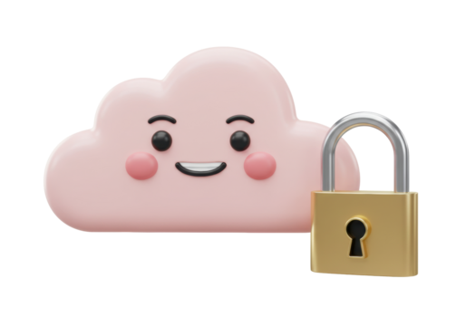 Isolated smiling cloud security. Data encryption, storage safety, privacy icon