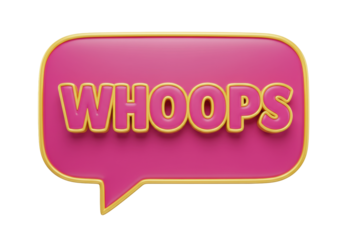 Isolated Oops Word Bubble Graphic, Pink and Gold, 3D Rendered Speech Balloon Message Design