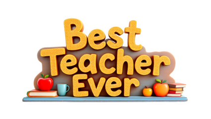 Best Teacher Ever Sign 3d style, isolated on transparent background