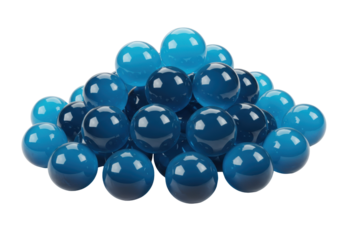 Isolated pile of shiny blue spheres with highlights and gradients, marble balls display