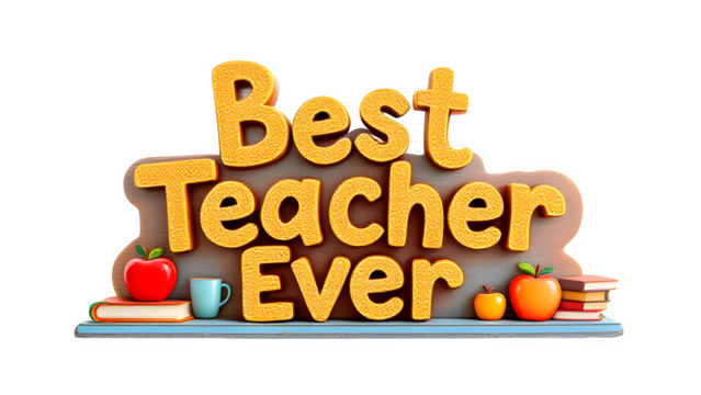 Best Teacher Ever Sign 3d style, isolated on transparent background