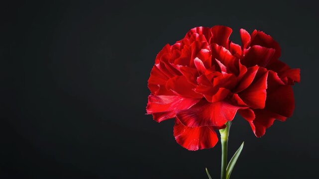 Red carnation against dark background in full bloom