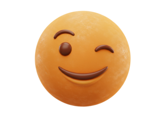 Isolated yellow cartoon emoji with winking eyes, smiling face, friendly and positive mood