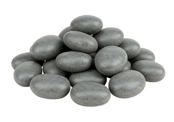 Isolated pile of smooth gray decorative rocks, decorative landscaping materials