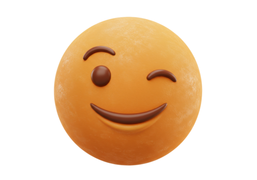 Isolated yellow cartoon emoji with winking eyes, smiling face, friendly and positive mood