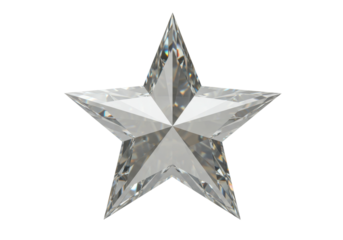 Isolated faceted star with sharp geometric shapes, glittering light reflections, and a crystal design