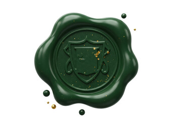 Isolated green wax seal with stylized letter P emblem design for a company identity