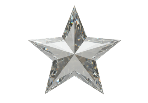 Isolated faceted star with sharp geometric shapes, glittering light reflections, and a crystal design