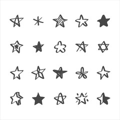 Doodle stars glitter spark freehand hand drawn scrapbook bursting elements. Sketch scribble monochrome simple line stroke brush set