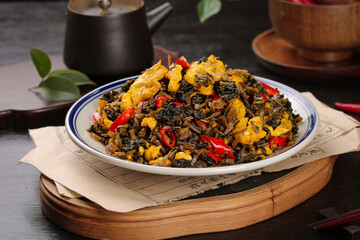 Shaoxing Scrambled Eggs with Dried Plum Vegetables Traditional Cantonese Cuisine Dish