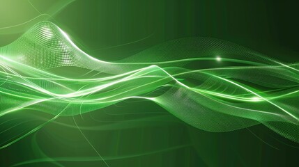 Green Minimalist Tech Wave Background Images, with fresh green as the main tone, matched with smooth tech-style wave lines, integrating elements such as low-saturation gradients and minimalist light 
