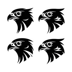 Stylized Eagle Head Designs: Four Profile Views, Pink Outline, Black Background, Powerful Graphic Art