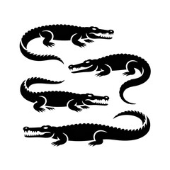 Stylized Alligator Line Art:  Four Crocodiles, Black and White,  Serene and Minimalist Design.