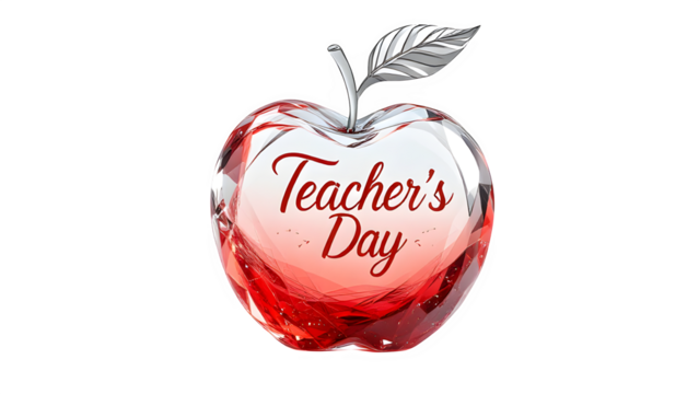 Crystal Apple Teacher’s Day Greeting, isolated on transparent background