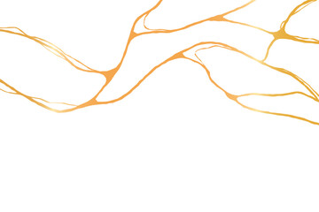 Gold kintsugi crack pattern on white bg. Japanese golden lines for modern minimalist design. Vector illustration.