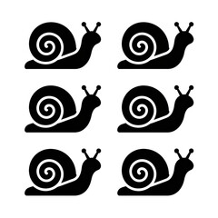 Six stylized snail illustrations  minimalist, dark background, repeating pattern, graphic design. © mohammad