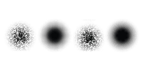 Set of dotted circles with halftone effect. Collection of round shapes with polka dot pattern isolated on white background. Simple design elements. Vector graphic ... See More halftone modern