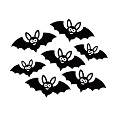 Cute Cartoon Bats Halloween Design:  Black Background,  Whimsical, Playful Mood,  Perfect for Kids' Projects.