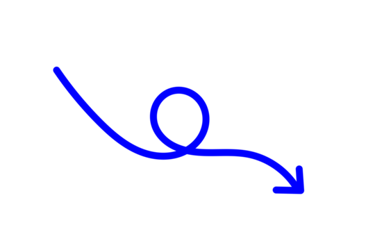 Blue curved arrow with loop pointing down right direction for highlight, presentation, poster, note and infographic design element - Powered by Adobe