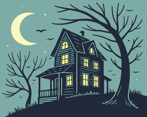 Halloween house in the night