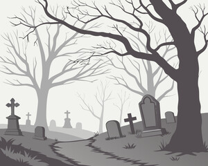Halloween vector illustration of an old tree