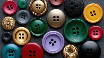 Colorful collection of vintage buttons showcasing unique designs and textures, perfect for crafting or decoration in a creative space