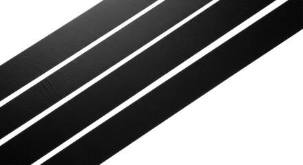 Matte black industrial duct tape strips with fabric texture and sharp edges, on a transparent studio background with copy space, concept of industrial reliability