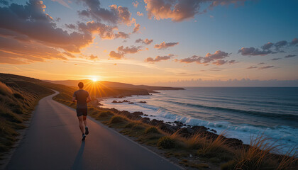 Fototapeta premium This image shows a scenic coastal landscape at sunset