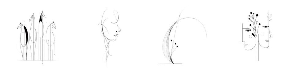 Minimalist Art Faces and Floral Elements Collection