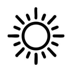 Simple black and white drawing of a sun icon