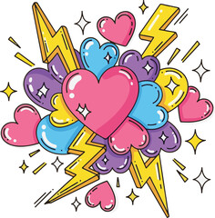 Pop Art Hearts and Lightning Bolts with Sparkles