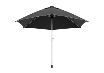 Obraz premium High-tech hexagonal matte black personal canopy with slender polished silver aluminum pole, isolated on pristine transparent background, studio lit, ample copy space, concept of sophisticated utility