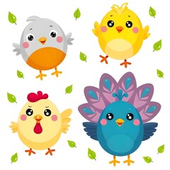 set of funny cartoon birds