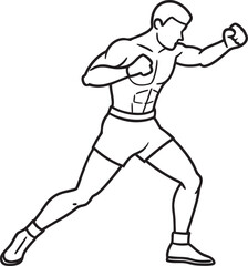Fototapeta premium Fit man boxing pose line drawing male fighter