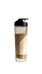 Transparent coffee shaker with light brown liquid