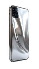 Silver smartphone with a reflective, curved back