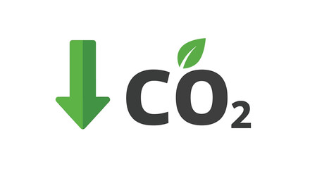 Green arrow indicating a reduction in carbon dioxide emissions, symbolizing environmental protection and sustainability efforts.