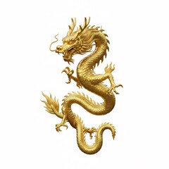 Fototapeta premium A golden embossed dragon floating on a white