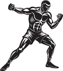 Muscular fighter black and white illustration male