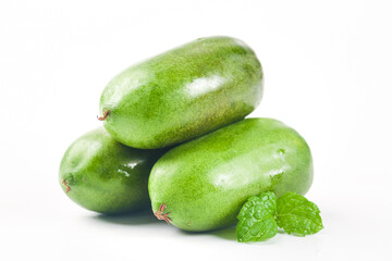 Fresh Mini Kiwi Fruits with Mint Leaves on White Background