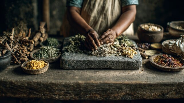 Person preparing herbal remedies