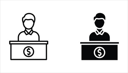 Bank teller icon set, flat illustration of vector icon on white background.