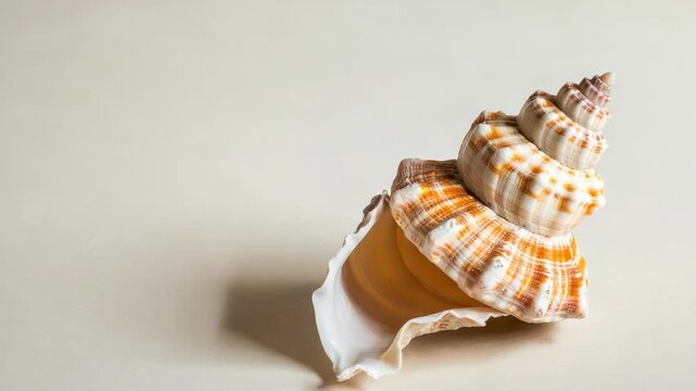 Close-up of spiral sea shell on light surface