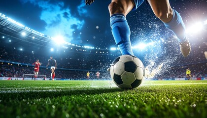 Soccer player in action at night